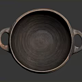 Handmade Ceramic Bowl Sculpture With Two Handles And Geometric Carved Patterns