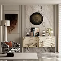 Zebra Pattern Leisure Chair in Modern Interior with Marble Cabinet Floor Lamp and Decorative Wall Art