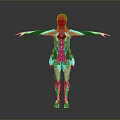 White Haired Female Character In Futuristic Mechanical Outfit With Outstretched Arms Standing On Gray Background