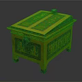 Decorative Chest with Yellow Base Colorful Patterns and Egyptian Style Carvings