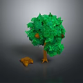 Cartoon Scene Featuring Green Leafy Tree Brown Trunk Orange Fruits And Small Brown Stump