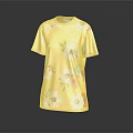Yellow Short Sleeve T shirt With Colorful Floral Patterns For Casual Wear
