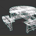 Wooden Round Picnic Table with Attached Benches Natural Wood Outdoor Furniture