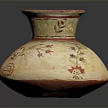Carved Ceramic Vase with Cream Body Red Rim and Floral Star Patterns Design
