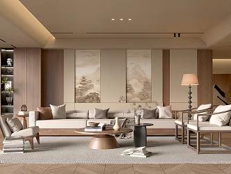 Quiet Style Living Room Antique Style Living Room Sofa Coffee Table Combination Leisure Sofa Chair Jewelry Decoration Background Wall 3d model