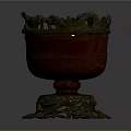 Decorative Red Living Container With Intricate Silver Carved Base And Classic Design