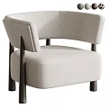 Modern Light Boucle Upholstered Single Sofa With Sturdy Dark Solid Wood Legs For Living Room