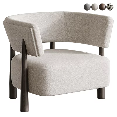 Modern Light Boucle Upholstered Single Sofa With Sturdy Dark Solid Wood Legs For Living Room 3d model