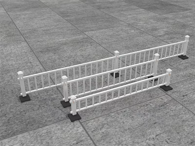 White Outdoor Fence With Vertical Rails And Concrete Base On Paved Ground 3d model