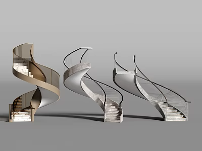 Modern Spiral Staircase Designs With Metal Railings And Stone Steps For Interior Spaces 3d model