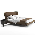 Modern Double Bed With Brown Headboard White Bedding Pillows And Nightstand 3d model