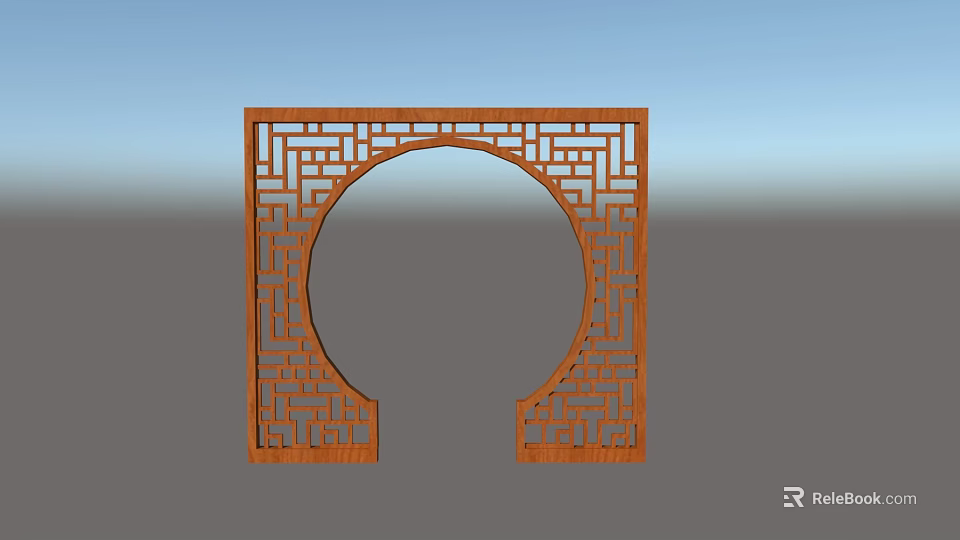 Interior Decorative Wooden Partition With Intricate Geometric Patterns And Circular Arch 3d model 