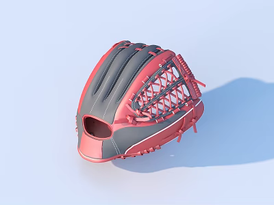 Baseball Glove Red And Gray Modern Design With Mesh Pattern And Stitching Structure 3d model