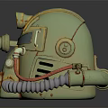 Vintage Steampunk Helmet With Metallic Green Gold Mechanical Lamp And Breathing Tubes
