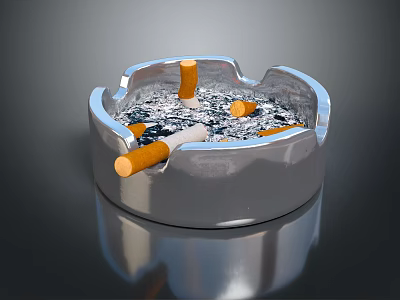 Metallic Decorative Ashtray Ornament Set With Cigarette Butts And Ash 3d model