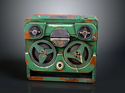 Vintage Green Tape Recorder With Rusted Body And Tape Reels 3d model