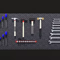 Hardware Tools Collection Including Hammers Screwdrivers And Wrenches Neatly Arranged On Black Background Board