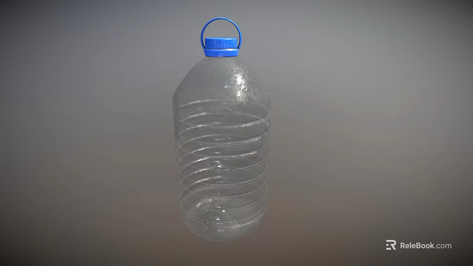 Transparent Plastic Water Bottle With Blue Cap Handle And Spiral Design 3d model 