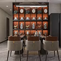 Modern Dining Living Room With Wooden Walls And Marble Pedestal Sculpture