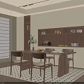 Modern Restaurant Interior With Wooden Dining Table Chairs And Window Blinds 3d model