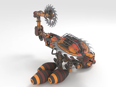 Industrial Equipment With Robotic Arm Circular Saw Blades And Striped Supports 3d model