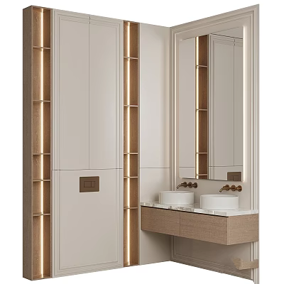 Modern Bathroom Vanity Design With Wooden Cabinet Marble Countertop And Mirror 3d model