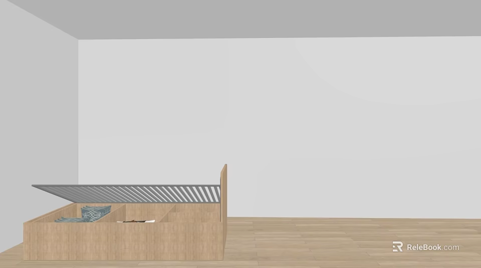 Simple Single Bed In Modern Bedroom With Wooden Frame And Wooden Floor 3d model 