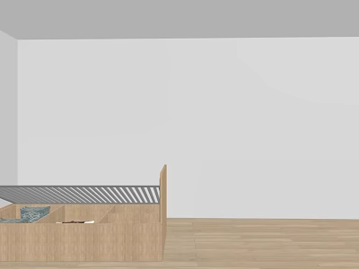 Simple Single Bed In Modern Bedroom With Wooden Frame And Wooden Floor 3d model