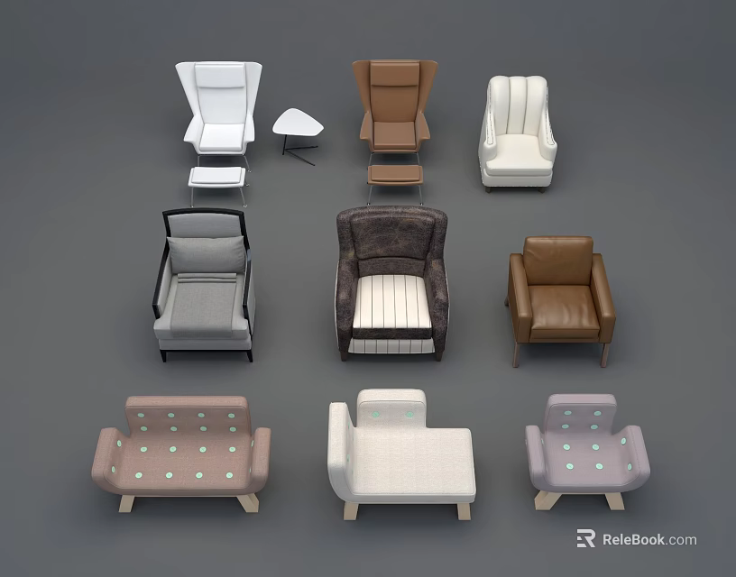 Single Seater Sofa Collection With Various Designs And Different Color Options 3d model 