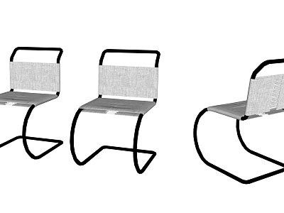 Modern Single Chair With Curved Black Metal Frame And Gray Fabric Seat 3d model