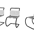 Modern Single Chair With Curved Black Metal Frame And Gray Fabric Seat