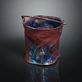 Industrial Equipment Metal Bucket With Red And Blue Rustic Textured Surface And Handle
