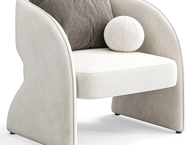 Modern Beige Upholstered Lounge Chair With Textured Back Pillow And Round Decorative Ball 3d model