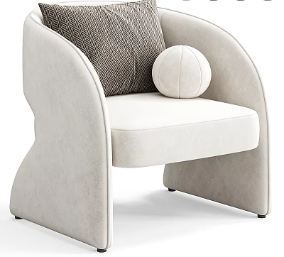 Modern Beige Upholstered Lounge Chair With Textured Back Pillow And Round Decorative Ball 3d model