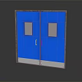 Blue Double Entry Door With Small Windows Metal Frame And Silver Kick Plate