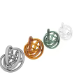 Abstract Sculpture Design with Intertwined Metal Rings in Silver Gold Green and Clear Colors