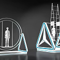 Modern Circular And Triangular Geometric Structures With Blue Accent And Human Figure 3d model