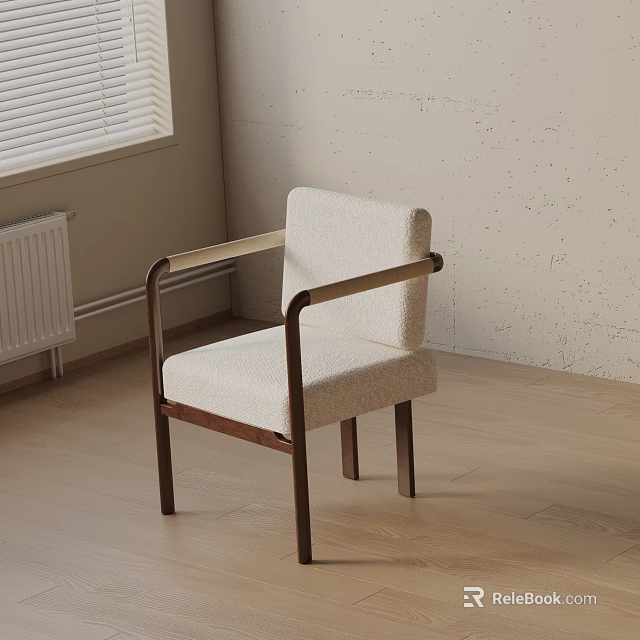 Modern Dining Chair With Wooden Frame And Beige Upholstered Seat Backrest 3d model 