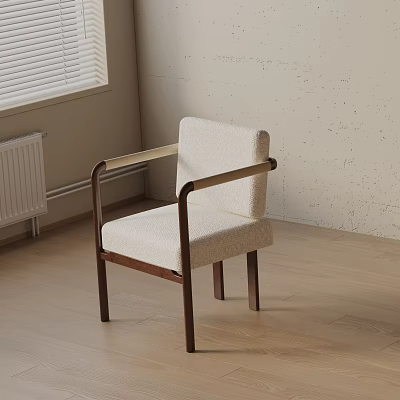 Modern Dining Chair With Wooden Frame And Beige Upholstered Seat Backrest 3d model