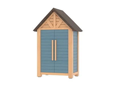 Wooden Storage Cabinet With Blue Double Doors And Gable Roof Design 3d model