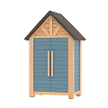 Wooden Storage Cabinet With Blue Double Doors And Gable Roof Design