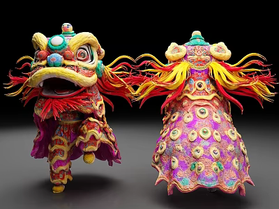 Colorful Lion Dance Themed Play Equipment With Decorative Tassels And Traditional Patterns 3d model