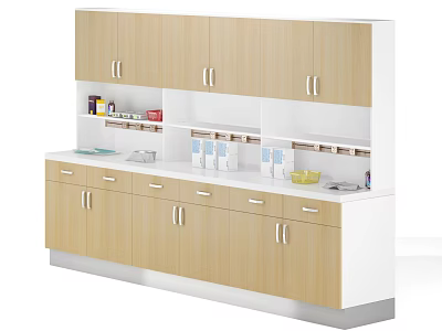 Modern Style Kitchen Cabinet Set With Light Wood Finish White Countertop And Kitchen Supplies 3d model