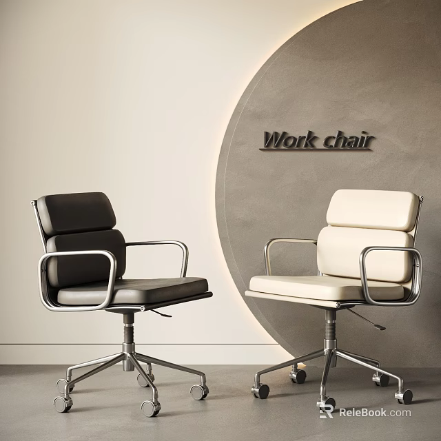 Modern Black and White Work Chairs with Metal Frame and Wheels Design 3d model