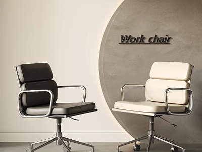 Modern Black and White Work Chairs with Metal Frame and Wheels Design 3d model