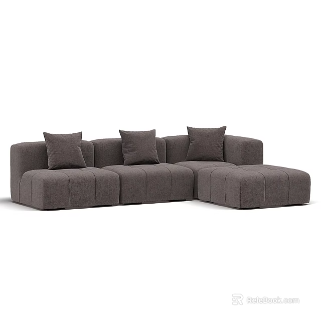 Modern Gray Upholstered Double Sofa With Square Modules And Plush Cushions 3d model