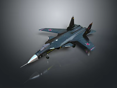 Dark Colored Military Fighter Jet With Red Star Emblems And Sharp Design 3d model