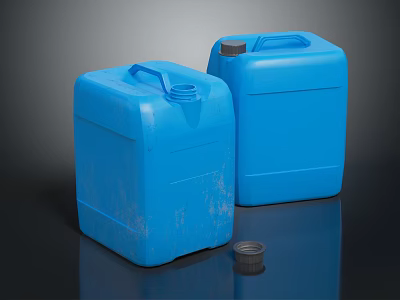 Blue Plastic Buckets With Handle And Removable Lid On Reflective Surface 3d model