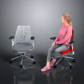 Modern Office Chairs In Red And White With A Seated Woman
