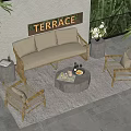 Rattan Outdoor Sofa With Terrace Coffee Table Chairs And Decorative Plants
